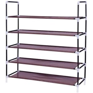 Dewdat - Simple Assembly 5 Tiers Non-woven Fabric Shoe Rack with Handle Dark Brown,Shoe Storage Organizers and StorageFashionable Room-Saving Dewdat - Simple Assembly 5 Tiers Non-woven Fabric Shoe Rack with Handle Dark Brown,Shoe Storage Organizers and StorageFashionable Room-Saving