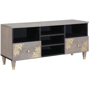 TV Cabinet Grey and Gold 100 x 33.5 x 46 cm Solid Mango wood vidaXL TV Cabinet Grey and Gold 100 x 33.5 x 46 cm Solid Mango wood vidaXL