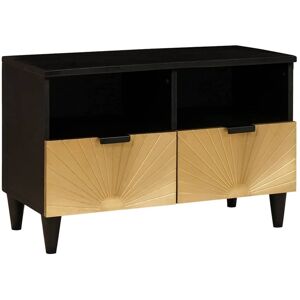 TV Cabinet Black and Gold 70 x 33 x 46 cm Solid mango wood vidaXL TV Cabinet Black and Gold 70 x 33 x 46 cm Solid mango wood vidaXL