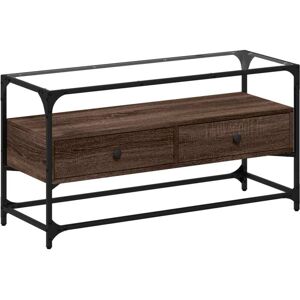 vidaXL Brown Oak TV Cabinet - Glass Top, 98x35x51cm - TV Storage vidaXL Brown Oak TV Cabinet - Glass Top, 98x35x51cm - TV Storage