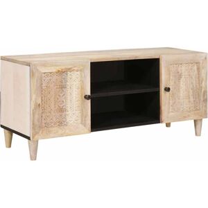 TV Cabinet with Shelf White 105 x 33 x 46 cm Solid mango wood vidaXL TV Cabinet with Shelf White 105 x 33 x 46 cm Solid mango wood vidaXL