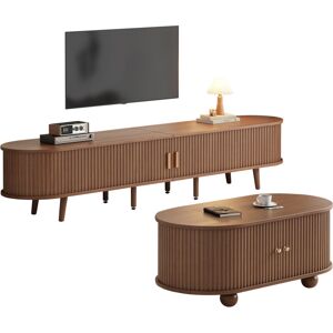 ABRIHOME TV Stand & Coffee Table Set, Dark Walnut MDF Media Unit for 70 inch TV with 2 Drawers & Sliding Doors, 175cm TV Cabinet + 100cm Coffee Table ABRIHOME TV Stand & Coffee Table Set, Dark Walnut MDF Media Unit for 70 inch TV with 2 Drawers & Sliding Doors, 175cm TV Cabinet + 100cm Coffee Table