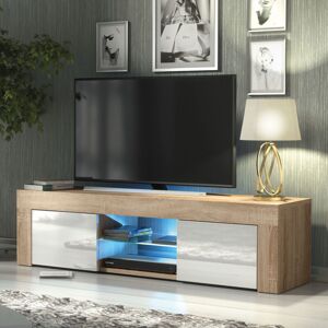 Olivia Furniture - Loom tv Unit 130cm - Oak with White Gloss Doors & led Olivia Furniture - Loom tv Unit 130cm - Oak with White Gloss Doors & led