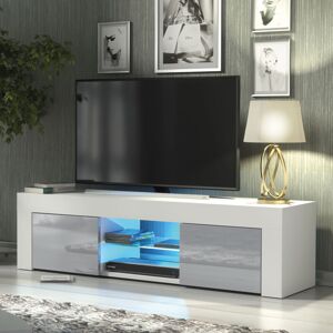 Olivia Furniture - Loom tv Unit 130cm - White with Grey Gloss Doors & led Olivia Furniture - Loom tv Unit 130cm - White with Grey Gloss Doors & led