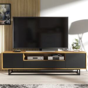 Olivia Furniture - Rift tv Unit 200cm - Dark Oak with Black Matt Doors Olivia Furniture - Rift tv Unit 200cm - Dark Oak with Black Matt Doors