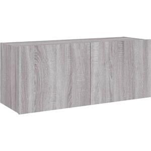 vidaXL TV Wall Cabinet with LED Lights Grey Sonoma - TV Wall Cabinet vidaXL TV Wall Cabinet with LED Lights Grey Sonoma - TV Wall Cabinet