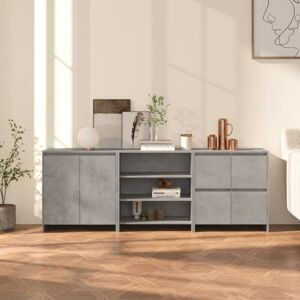 VidaXL Grey Engineered Wood Sideboard Set - 3 Piece Storage Unit VidaXL Grey Engineered Wood Sideboard Set - 3 Piece Storage Unit