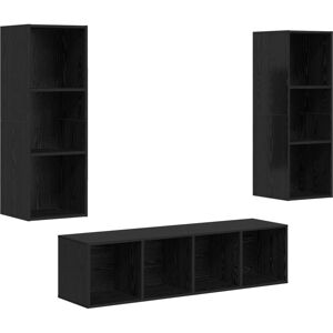 TV Cabinet Set with Shelf Wall-mounted with Storage 3 pcs Black oak 37 x 37 x 142.5 cm vidaXL TV Cabinet Set with Shelf Wall-mounted with Storage 3 pcs Black oak 37 x 37 x 142.5 cm vidaXL