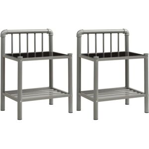 Bedside Cabinets 2 pcs Grey and Black Metal and Glass Vidaxl Bedside Cabinets 2 pcs Grey and Black Metal and Glass Vidaxl