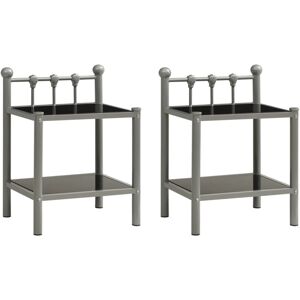 Bedside Cabinets 2 pcs Grey and Black Metal and Glass Vidaxl Bedside Cabinets 2 pcs Grey and Black Metal and Glass Vidaxl