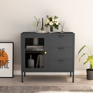 Vidaxl - Sideboard Anthracite 75x35x70 cm Steel and Tempered Glass Vidaxl - Sideboard Anthracite 75x35x70 cm Steel and Tempered Glass