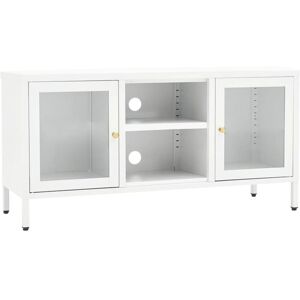 vidaXL White Steel and Glass TV Cabinet - TV cabinet vidaXL White Steel and Glass TV Cabinet - TV cabinet