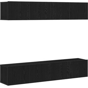 4-Piece Wall-Mounted TV Cabinet Set in Black Oak Engineered Wood vidaXL 4-Piece Wall-Mounted TV Cabinet Set in Black Oak Engineered Wood vidaXL