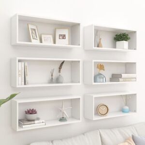 vidaXL 6x Wall Shelves White Chipboard Wall-Mounted Floating Hanging Shelf - Wall Shelves vidaXL 6x Wall Shelves White Chipboard Wall-Mounted Floating Hanging Shelf - Wall Shelves