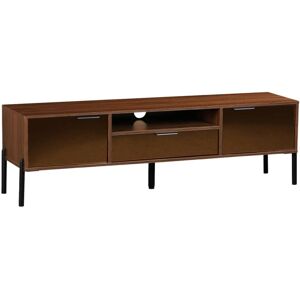 Sweeek - 151.5cm vintage tv unit walnut wooden effect 2 doors 1 drawer, Glassy, Walnut, 151.5x38x44.7 cm Sweeek - 151.5cm vintage tv unit walnut wooden effect 2 doors 1 drawer, Glassy, Walnut, 151.5x38x44.7 cm