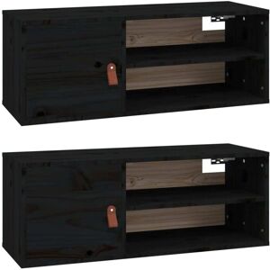 Wall Cabinets 2 pcs Black 80x30x30 cm Solid Wood Pine Vidaxl Wall Cabinets 2 pcs Black 80x30x30 cm Solid Wood Pine Vidaxl