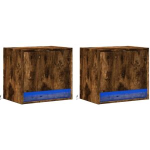 Wall-mounted Bedside Cabinets with led Lights 2 pcs Smoked Oak Vidaxl Wall-mounted Bedside Cabinets with led Lights 2 pcs Smoked Oak Vidaxl