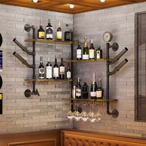 Unho - Wall Mounted Wine Rack Bar Shelves Industrial Pipe Glass Holder Unho - Wall Mounted Wine Rack Bar Shelves Industrial Pipe Glass Holder