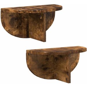 Wall Shelf 2 pcs Smoked Oak 38 x 19 x 19 cm Engineered Wood vidaXL Wall Shelf 2 pcs Smoked Oak 38 x 19 x 19 cm Engineered Wood vidaXL