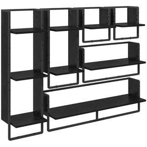Wall Shelf Set 6 pcs Black Oak 100 x 25 x 30 cm Engineered Wood vidaXL Wall Shelf Set 6 pcs Black Oak 100 x 25 x 30 cm Engineered Wood vidaXL