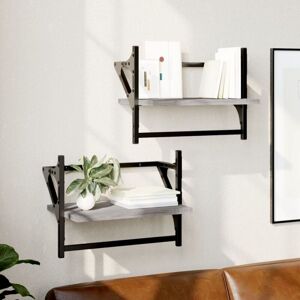 Wall Shelves with Bars 2 pcs Grey Sonoma 40x25x30 cm Vidaxl Wall Shelves with Bars 2 pcs Grey Sonoma 40x25x30 cm Vidaxl
