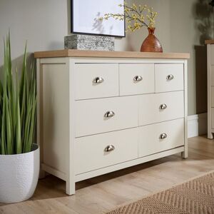 HOME SOURCE Wide 7 Drawer Chest of Drawers White Oak Storage Metal Cup Handles 36mm Top HOME SOURCE Wide 7 Drawer Chest of Drawers White Oak Storage Metal Cup Handles 36mm Top