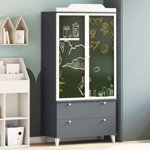 Chalkboard Wardrobe with Drawer Grey and white Engineered wood vidaXL Chalkboard Wardrobe with Drawer Grey and white Engineered wood vidaXL