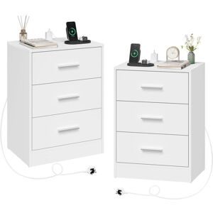 2x Simple 3-Drawer Nightstand Side Table with Charging Station for Living Room/Bedroom,White - Woltu 2x Simple 3-Drawer Nightstand Side Table with Charging Station for Living Room/Bedroom,White - Woltu