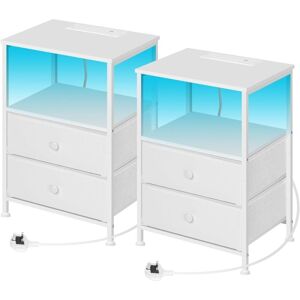 2x End Table with Charging Station, 2 Drawers Cabinet and 1 Open Shelf, Side Table for Living Room, White - Woltu 2x End Table with Charging Station, 2 Drawers Cabinet and 1 Open Shelf, Side Table for Living Room, White - Woltu