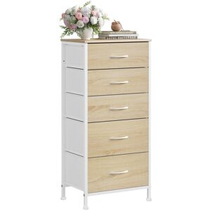5 Drawer Chest of Drawers Bedroom Storage Furniture, Light Oak Effect+White - Woltu 5 Drawer Chest of Drawers Bedroom Storage Furniture, Light Oak Effect+White - Woltu