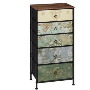 5 Drawer Chest of Drawers Bedroom Storage Furniture, Rustic Brown and Black with Retro Flower Pattern - Woltu 5 Drawer Chest of Drawers Bedroom Storage Furniture, Rustic Brown and Black with Retro Flower Pattern - Woltu