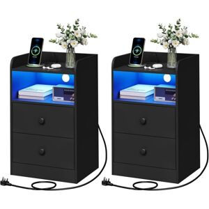 2x Bedside Table,3-tier Nightstand,LED Bedside Cabinet,Side Cabinet for Bedroom Living Room, Black - Woltu 2x Bedside Table,3-tier Nightstand,LED Bedside Cabinet,Side Cabinet for Bedroom Living Room, Black - Woltu