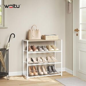 Woltu - Shoe Rack, 4-Tier Shoe Organizer Shelf, with Wooden Top, Shoe Storage Organiser for Entryway, Hallway, Dorm Room, Light Oak + White Woltu - Shoe Rack, 4-Tier Shoe Organizer Shelf, with Wooden Top, Shoe Storage Organiser for Entryway, Hallway, Dorm Room, Light Oak + White