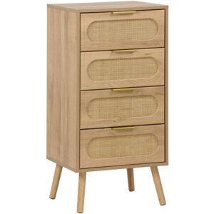 Wood and cane effect 4-drawer chest, with gilded metal handle, natural colour - w 48 x d 39.5 x h 96 cm, Eva Sweeek Wood and cane effect 4-drawer chest, with gilded metal handle, natural colour - w 48 x d 39.5 x h 96 cm, Eva Sweeek