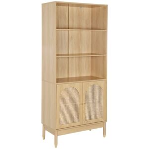 SWEEEK Wood decor and cane bookshelf 4 levels 2 doors, Judith, Natural, 80x40x178 cm SWEEEK Wood decor and cane bookshelf 4 levels 2 doors, Judith, Natural, 80x40x178 cm