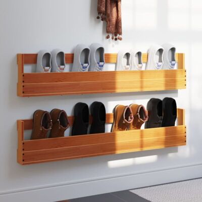 Vidaxl - Wall-mounted Shoe Racks 2 pcs Wax Brown 110x8.5x23.5 cm Solid Wood Pine Vidaxl - Wall-mounted Shoe Racks 2 pcs Wax Brown 110x8.5x23.5 cm Solid Wood Pine