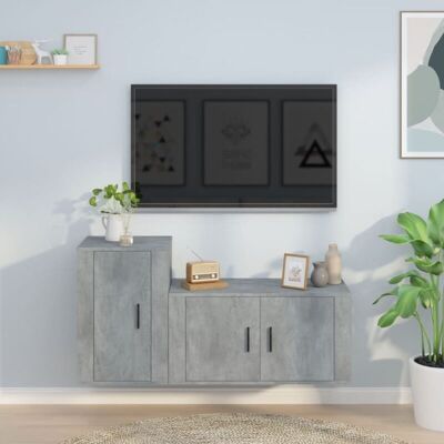 vidaXL 2 Piece TV Cabinet Set Concrete Grey - TV Cabinet Set vidaXL 2 Piece TV Cabinet Set Concrete Grey - TV Cabinet Set