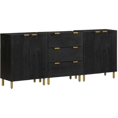 vidaXL 3-Piece Black Engineered Wood Sideboards - Sideboards vidaXL 3-Piece Black Engineered Wood Sideboards - Sideboards