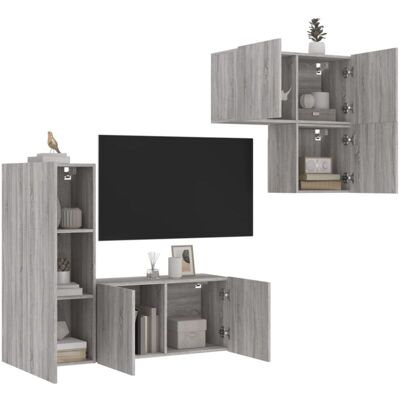 vidaXL Grey Sonoma 4-Piece Wall Unit - TV Wall Mounting Set vidaXL Grey Sonoma 4-Piece Wall Unit - TV Wall Mounting Set