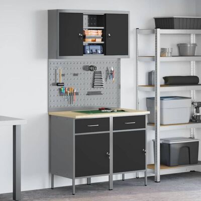 vidaXL Workshop Cabinets - Large Lockable Storage - Steel & Wood vidaXL Workshop Cabinets - Large Lockable Storage - Steel & Wood