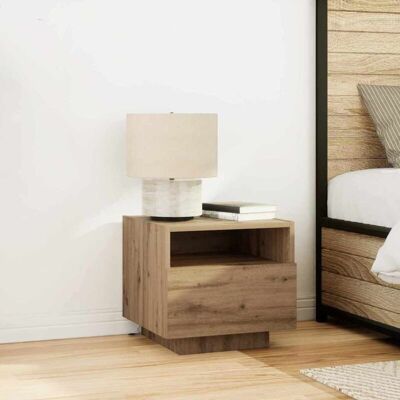 Vidaxl Nightstand with LED Lights Solid Oak Modern Bedroom Furniture Vidaxl Nightstand with LED Lights Solid Oak Modern Bedroom Furniture