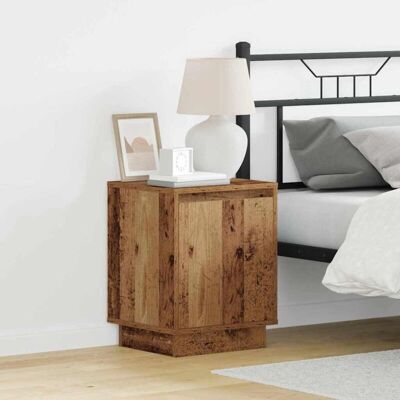 Vidaxl Rustic Wooden Nightstand with LED Lights - Nightstand Vidaxl Rustic Wooden Nightstand with LED Lights - Nightstand