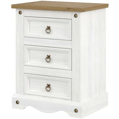 Home Source - Corona White 3 Drawer Bedside Cabinet - Solid Pine Home Source - Corona White 3 Drawer Bedside Cabinet - Solid Pine