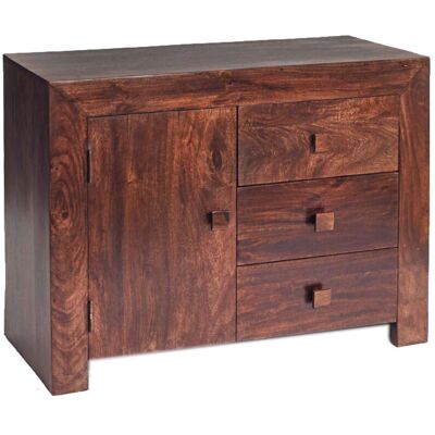 VERTY FURNITURE Dakota Mango Sideboard 3 Drawers 1 Door - Dark Wood VERTY FURNITURE Dakota Mango Sideboard 3 Drawers 1 Door - Dark Wood