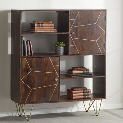 Verty Furniture - Display Unit with Shelves and Cupboards Dallas Dark Mango - Dark Wood Verty Furniture - Display Unit with Shelves and Cupboards Dallas Dark Mango - Dark Wood