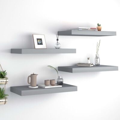vidaXL 4x Grey Floating Wall Shelves - 50x23x3.8 cm MDF vidaXL 4x Grey Floating Wall Shelves - 50x23x3.8 cm MDF