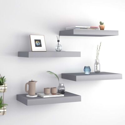 vidaXL 4x Floating Wall Shelves Grey 40x23x3.8 cm MDF Display Bookcase Ledge vidaXL 4x Floating Wall Shelves Grey 40x23x3.8 cm MDF Display Bookcase Ledge