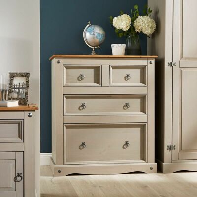 Home Source - Grey Pine Chest - Two Tone - Chest of Drawers Home Source - Grey Pine Chest - Two Tone - Chest of Drawers