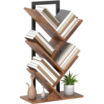 Homcom - 5-Tier Tree Bookshelf with Steel Frame for Living Room, Rustic Brown Homcom - 5-Tier Tree Bookshelf with Steel Frame for Living Room, Rustic Brown