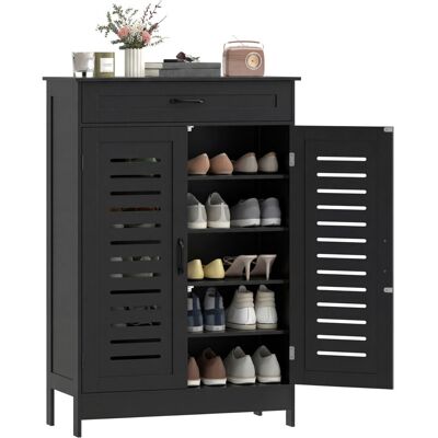 HOMCOM Modern Shoe Storage Cabinet with Louvered Doors and Drawer, Black HOMCOM Modern Shoe Storage Cabinet with Louvered Doors and Drawer, Black